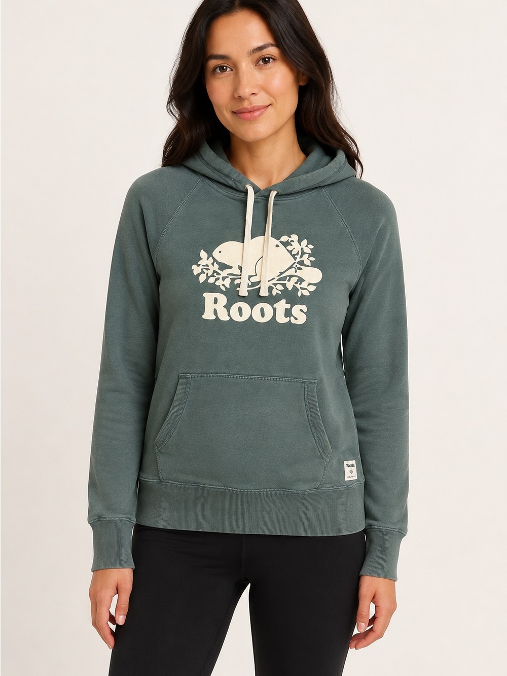Roots Classic Beaver Logo Sage Green Pullover Hoodie Women’s XS